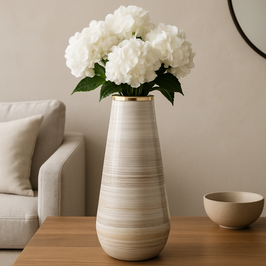 Tall Striated Metal Vase with Gloss Finish – Contemporary Accent Decor