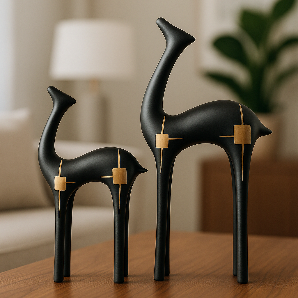 Desert Grace – Black Camel Pair Sculpture Set