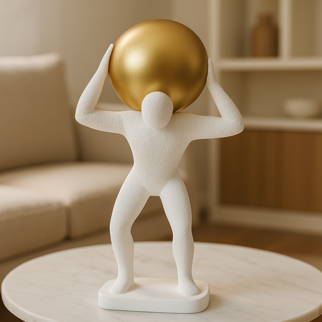Atlas Luxe – White Resin Sculpture with Golden Sphere