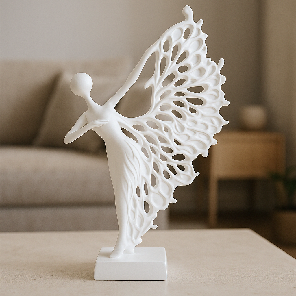 Ethereal Grace – Abstract Dancing Lady Sculpture (White)