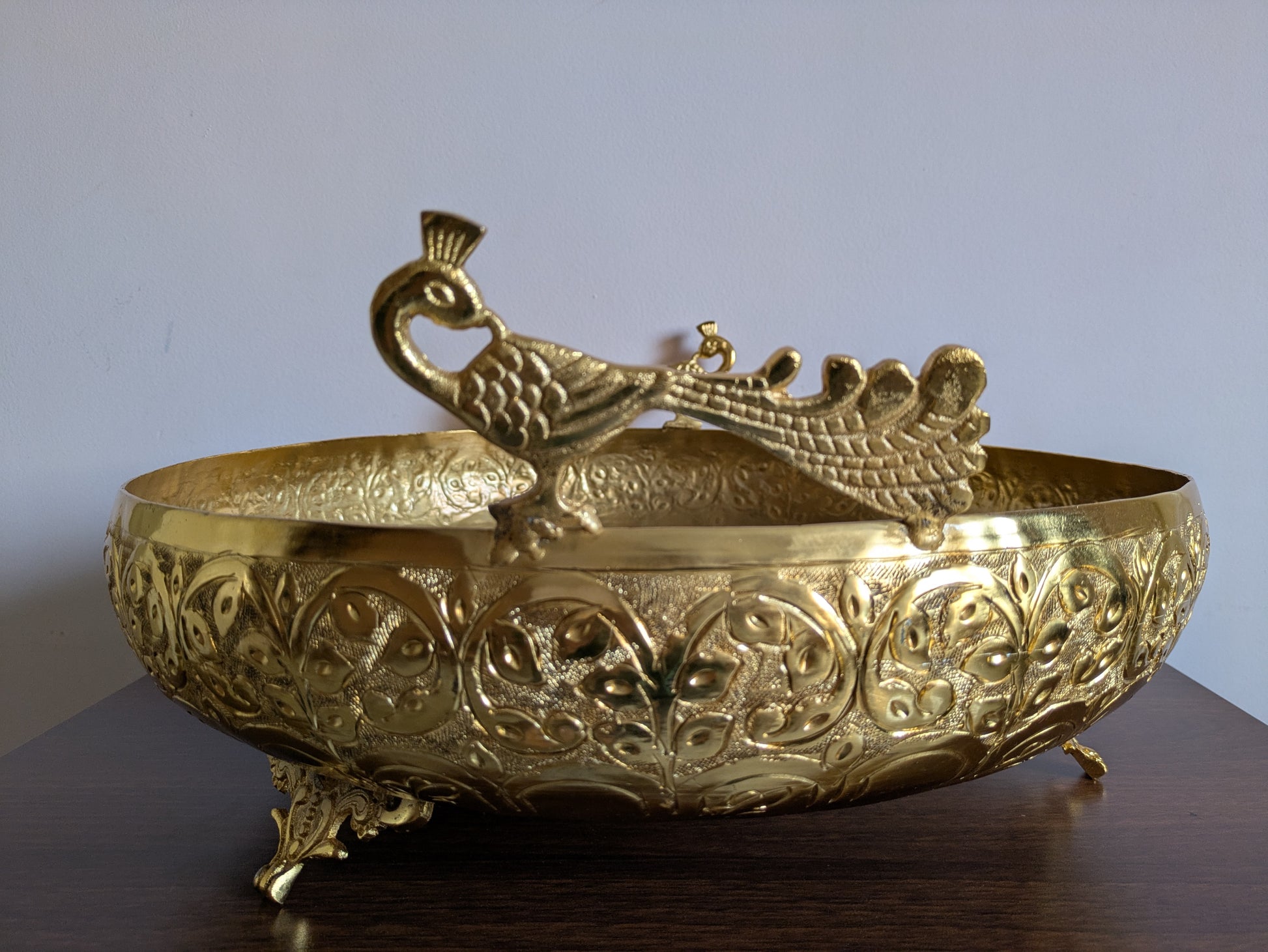 Royal Peacock Urli – Handcrafted Decorative Bowl