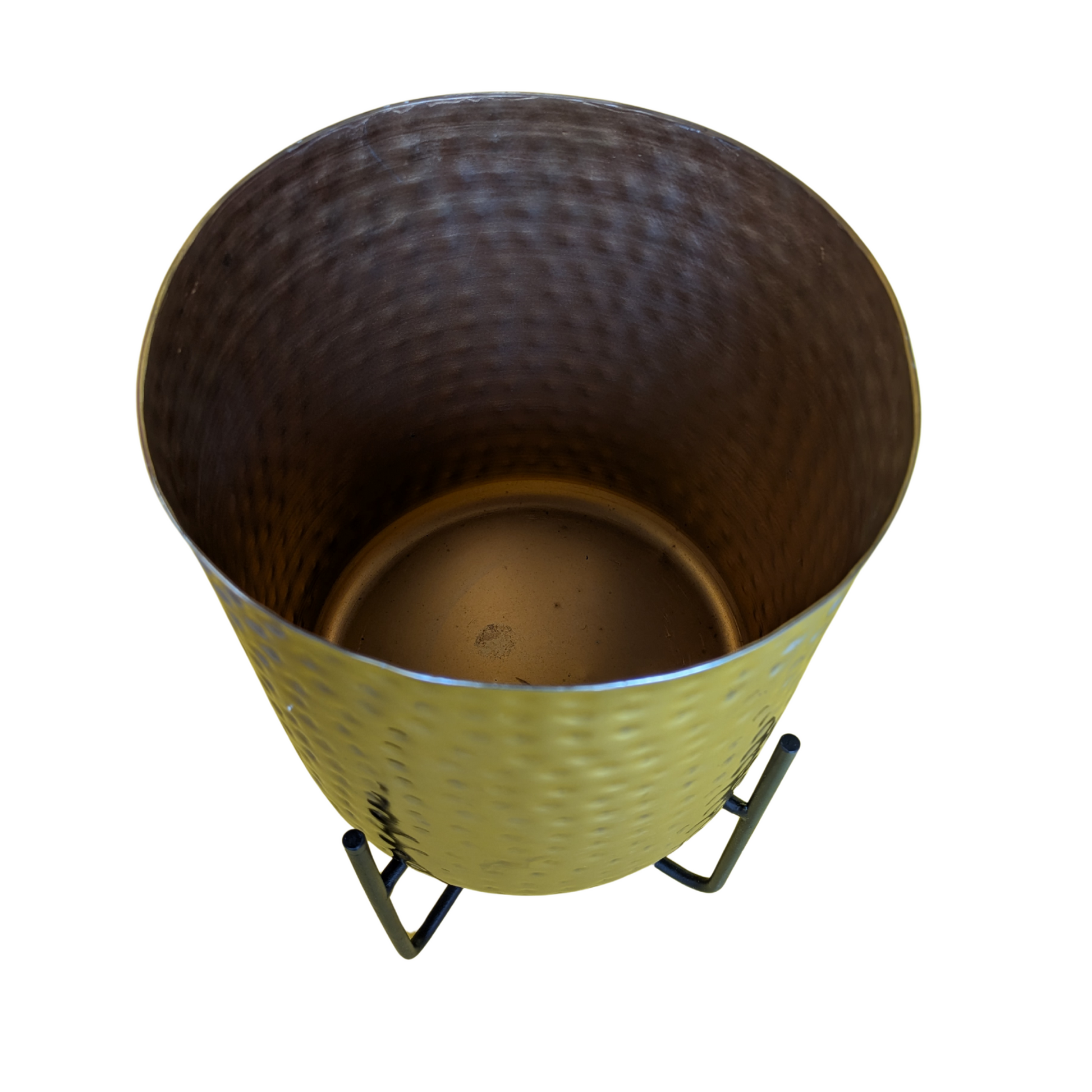 Textured Metal Planter with Stand – Antique Gold Finish