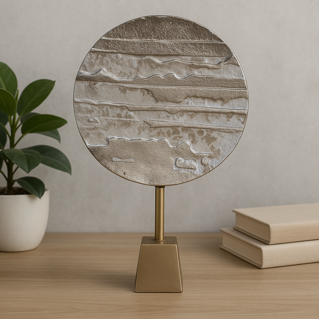 Metallic Horizon Disc Sculpture – Luxe Modern Accent