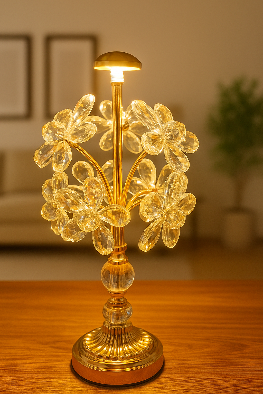 Crystal Floral Table Lamp – Gold Finish with Clear Petal Accents