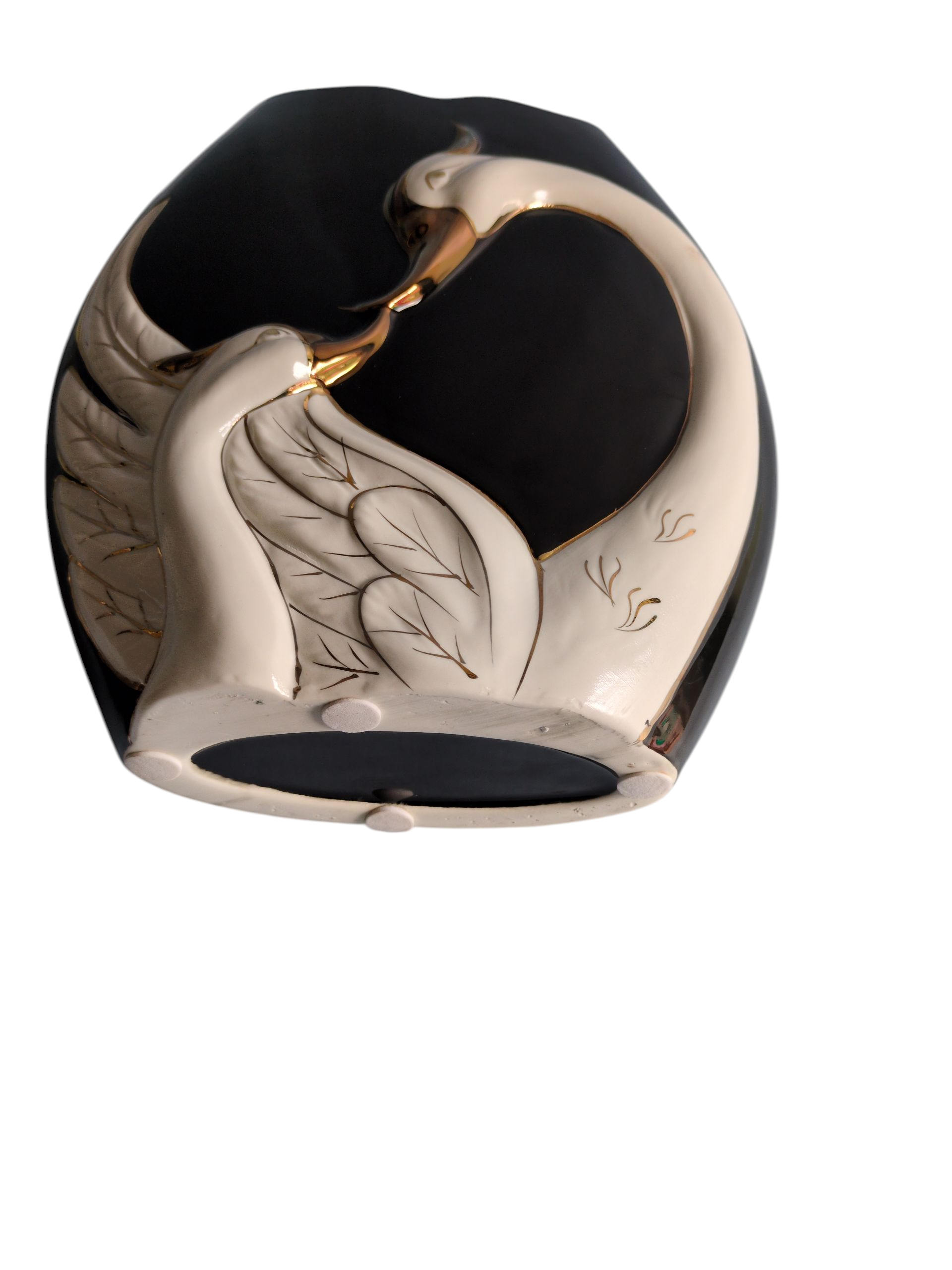 Elegant Ceramic Swan Vase – Black & White with Golden Detailing