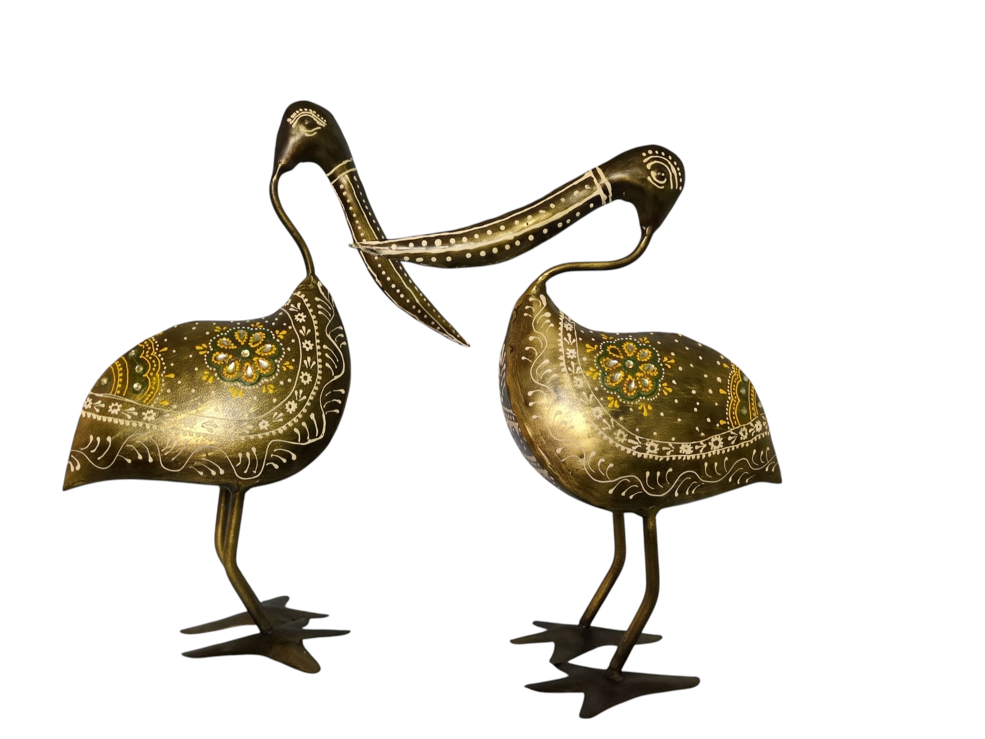 Decorative Brass Bird Figurines – Hand-Painted Heron Pair