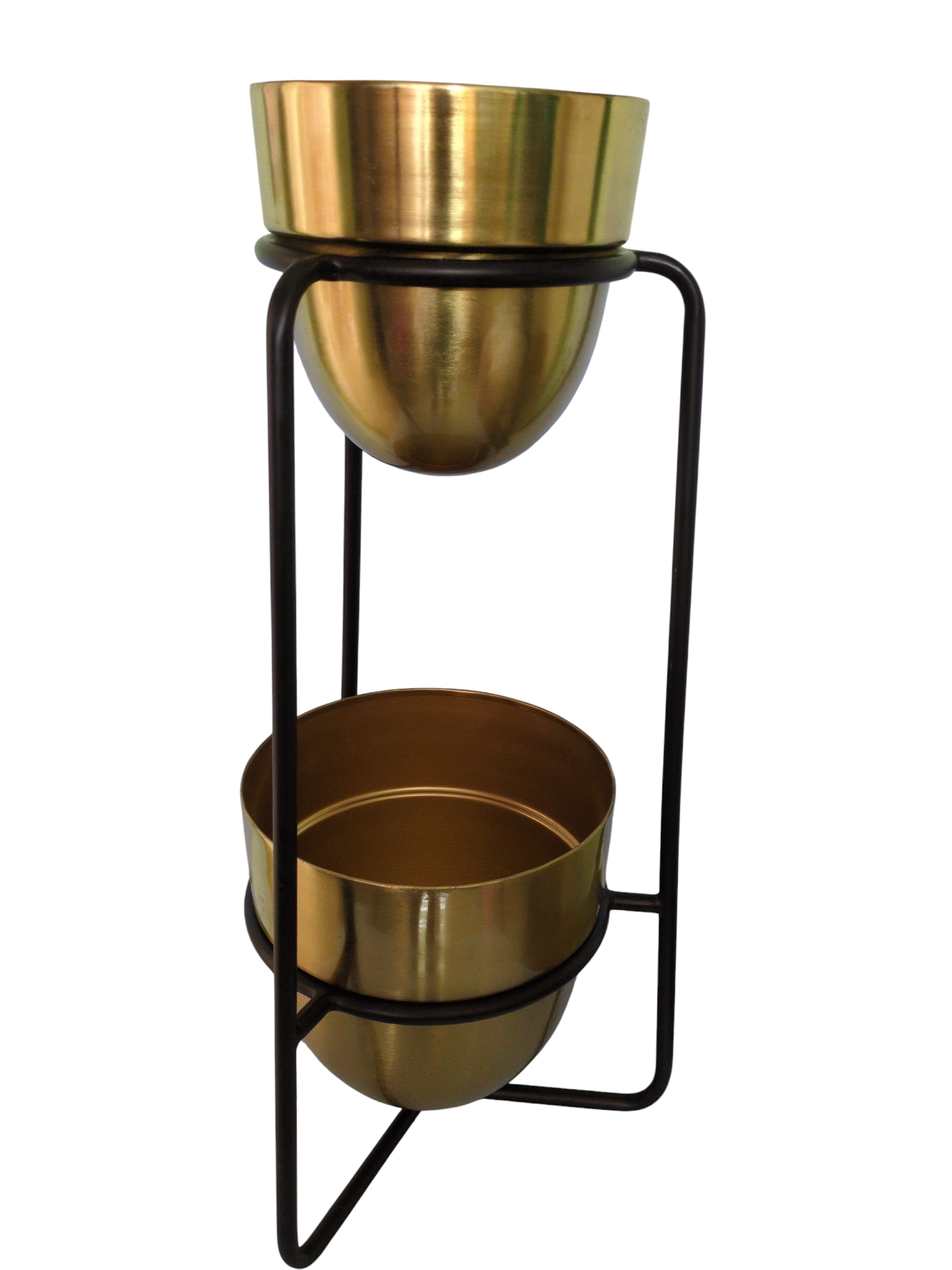 Modern Gold Double Planter with Black Metal Stand – Tall Indoor Plant Holder