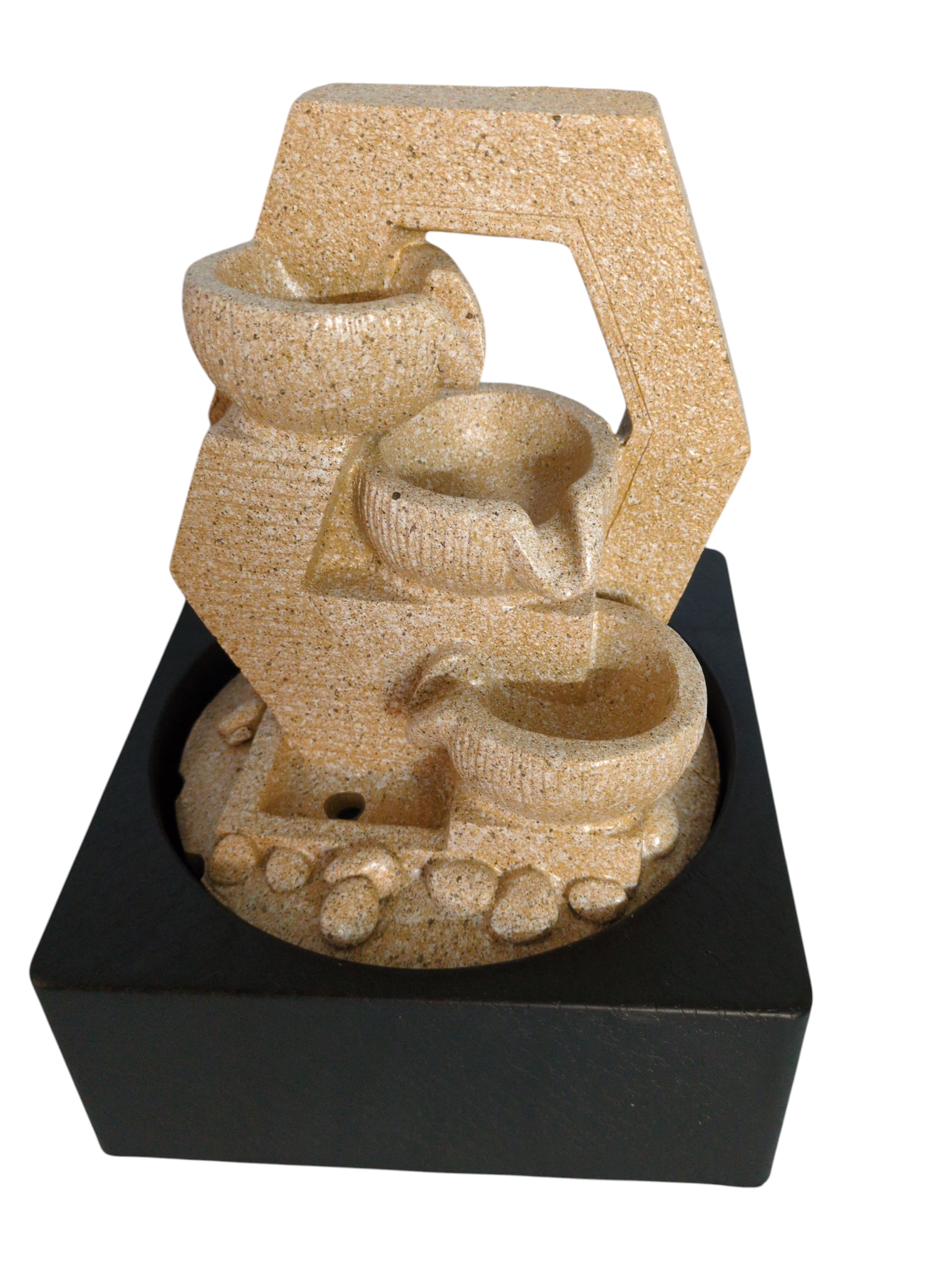 Zen Cascade Tabletop Fountain – Sandstone Finish with Geometric Design