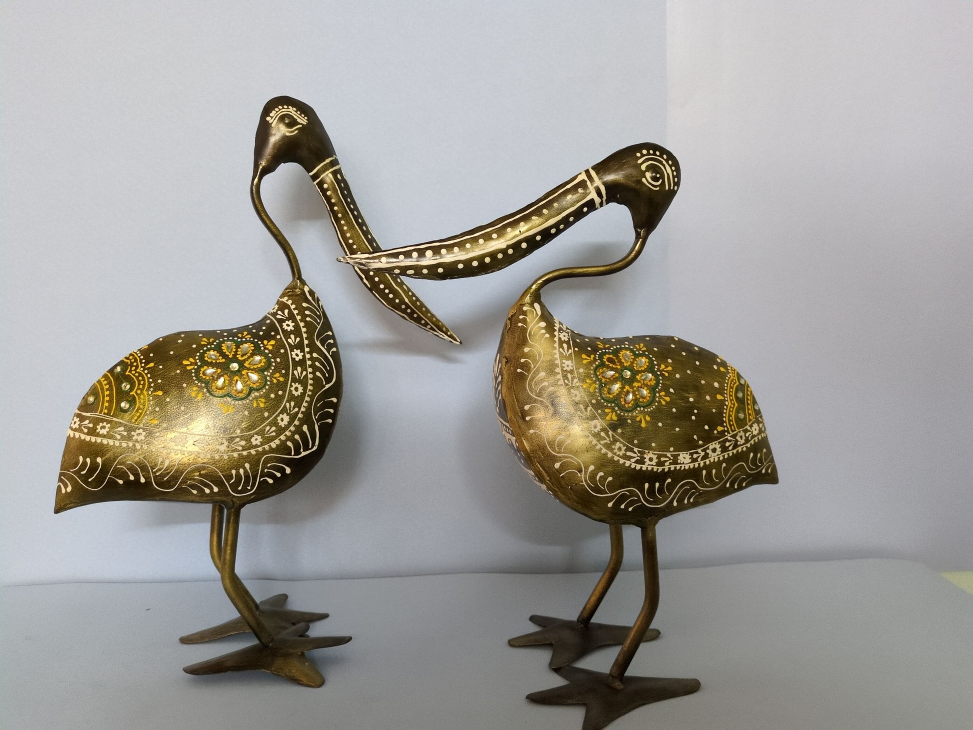 Decorative Brass Bird Figurines – Hand-Painted Heron Pair