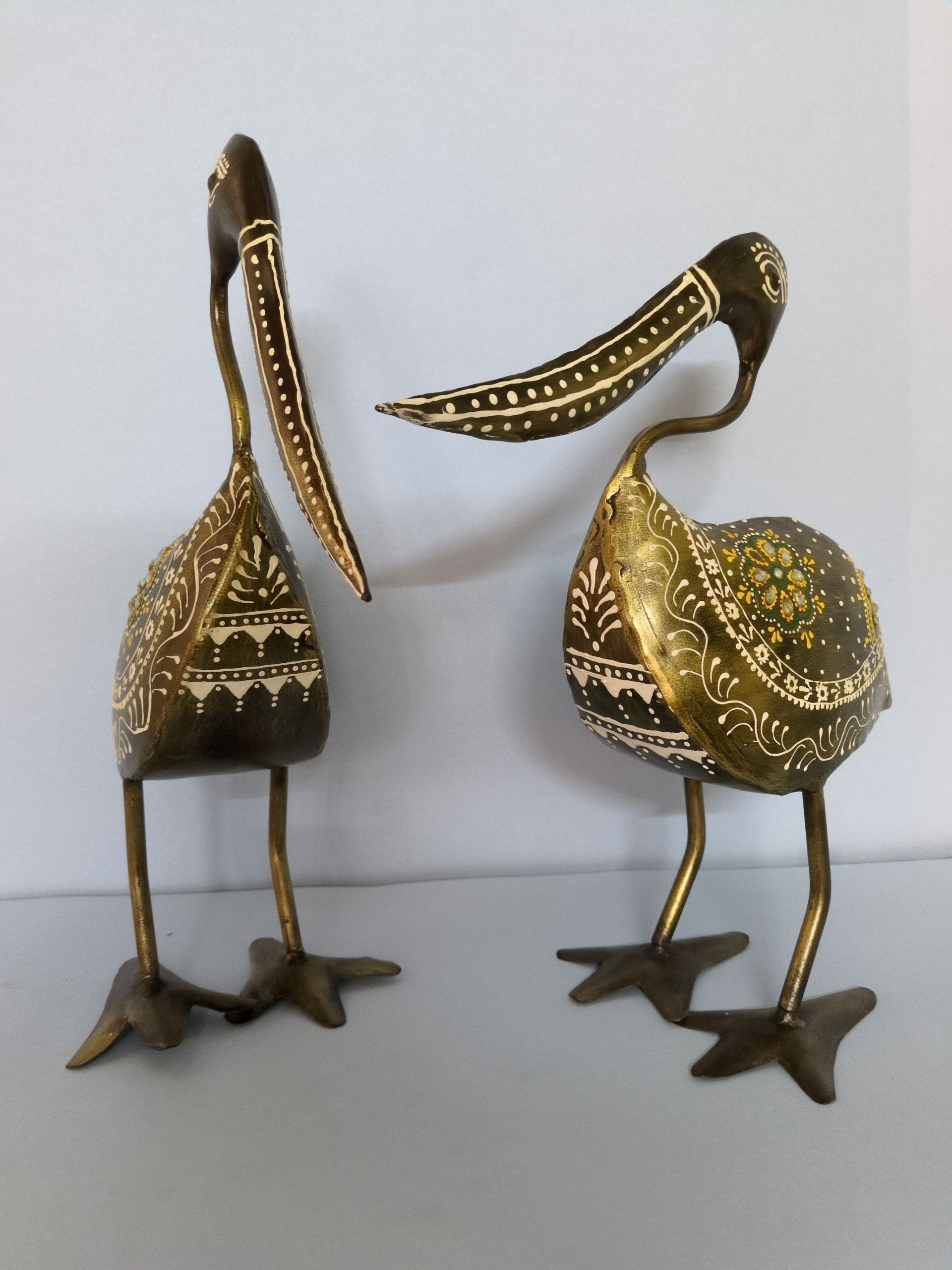 Decorative Brass Bird Figurines – Hand-Painted Heron Pair