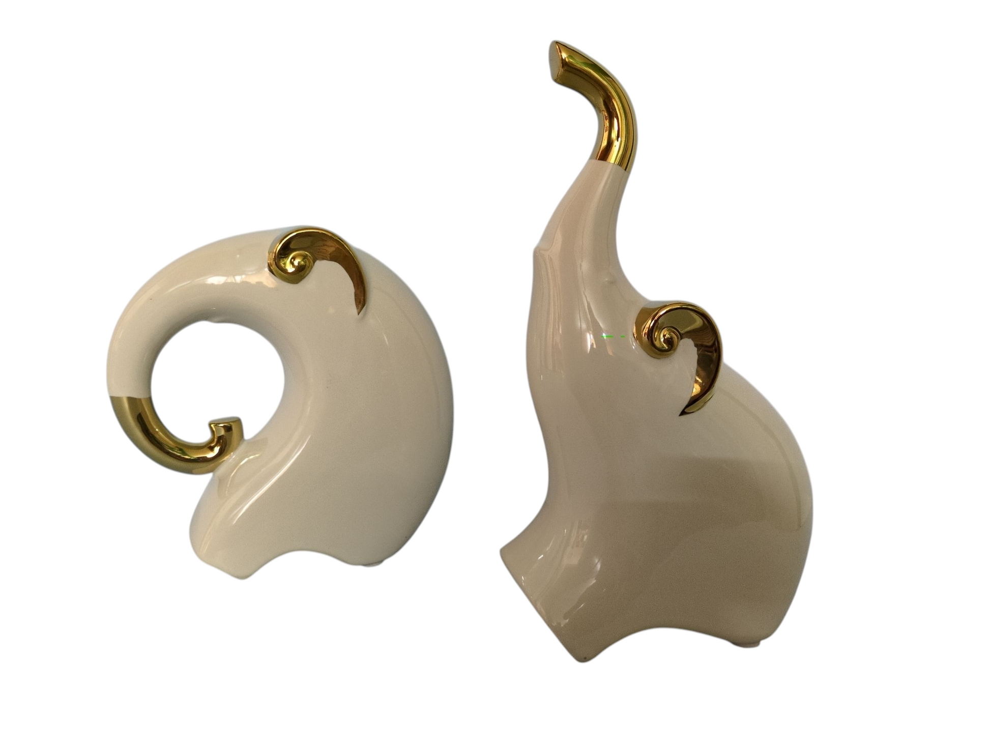 Modern Ceramic Elephant Duo – Ivory & Gold Decorative Set