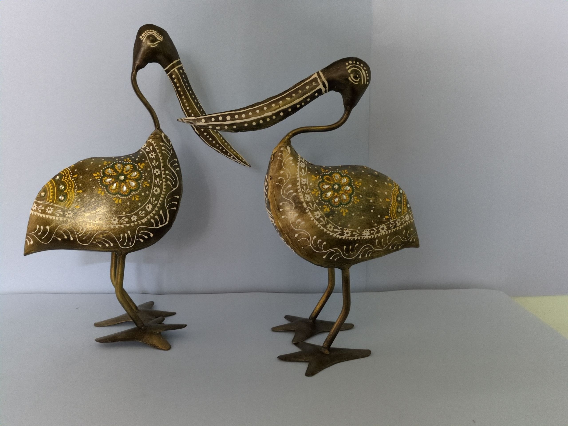 Decorative Brass Bird Figurines – Hand-Painted Heron Pair