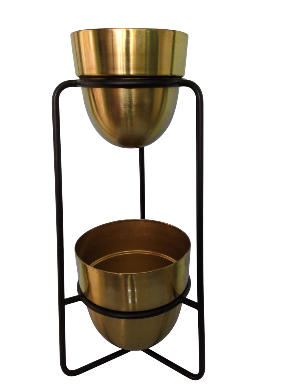 Modern Gold Double Planter with Black Metal Stand – Tall Indoor Plant Holder