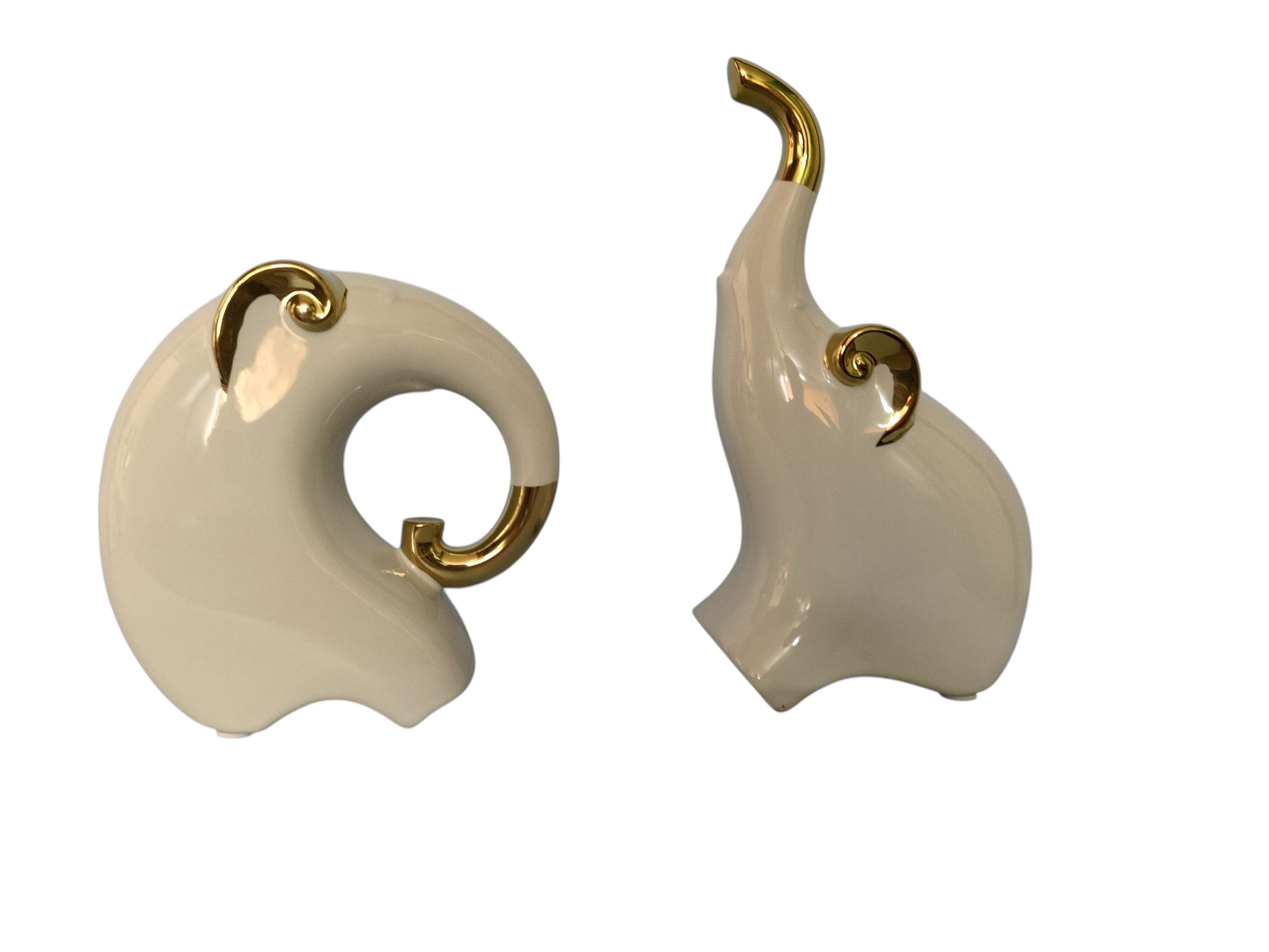 Modern Ceramic Elephant Duo – Ivory & Gold Decorative Set