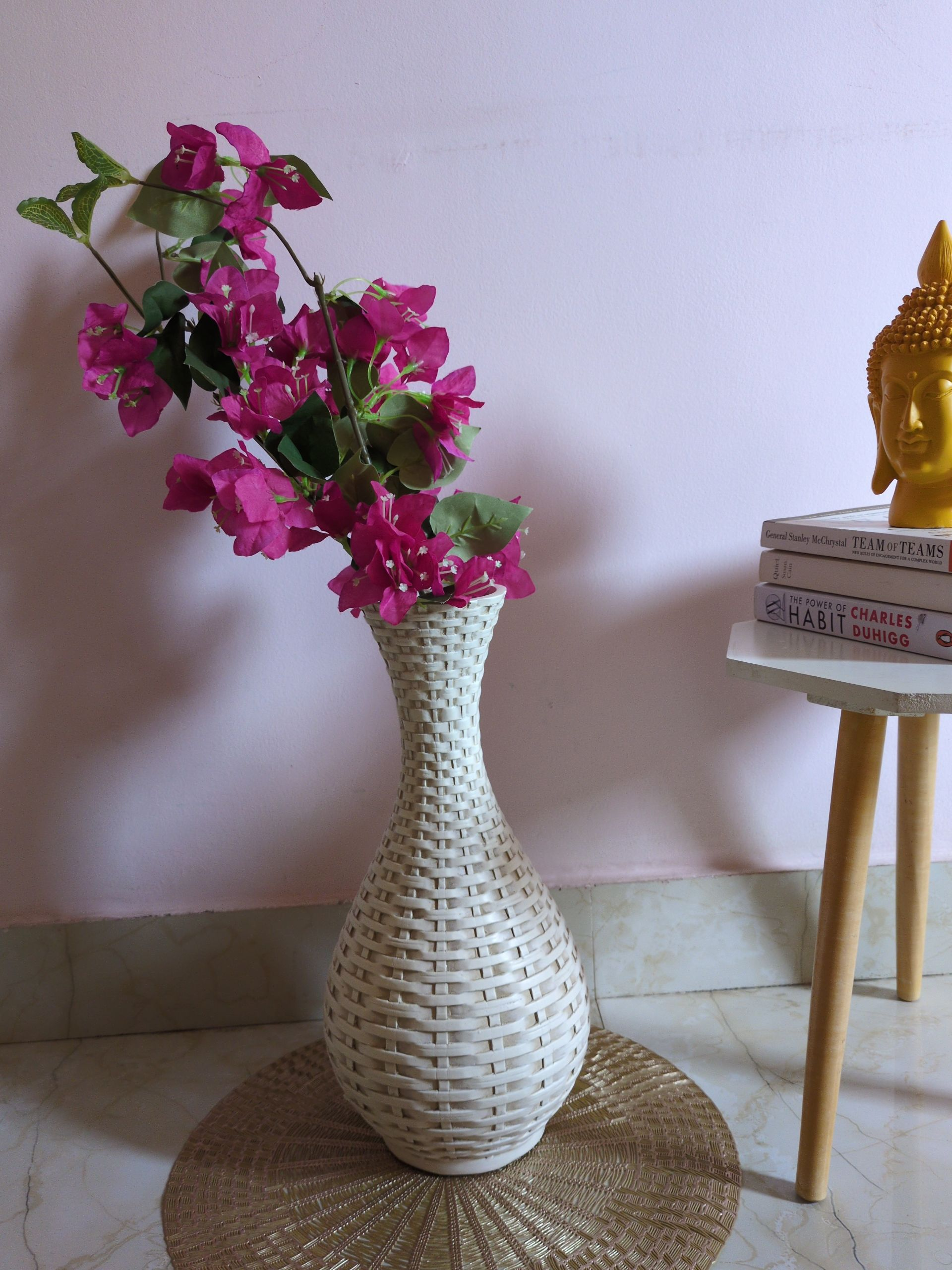 Textured Woven-Style Floor Vase – Beige Ceramic Finish