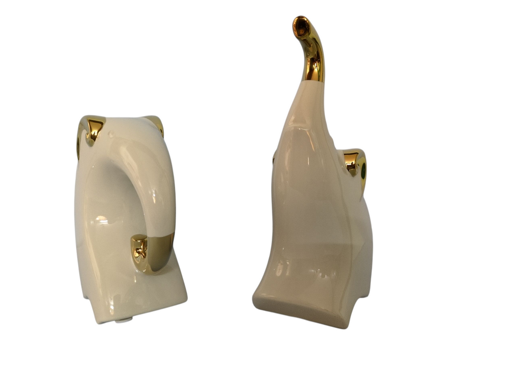 Modern Ceramic Elephant Duo – Ivory & Gold Decorative Set