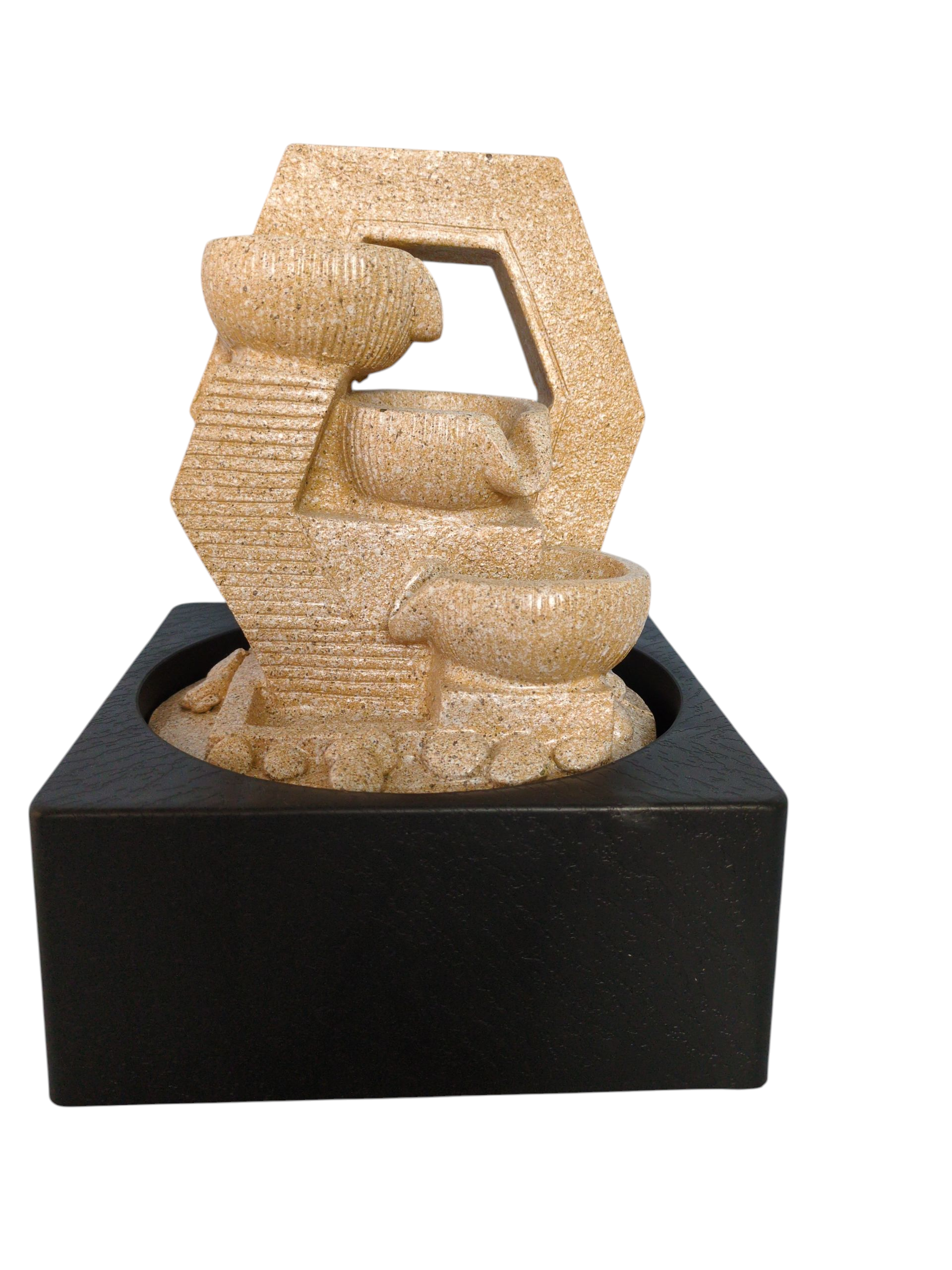 Zen Cascade Tabletop Fountain – Sandstone Finish with Geometric Design