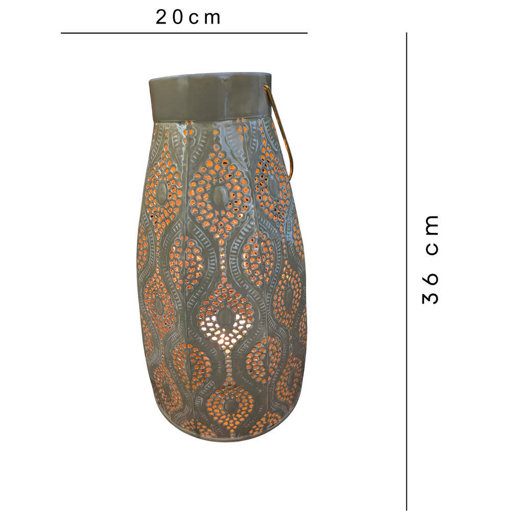 Moroccan-Inspired Metal Lantern with Handle – Grey Finish