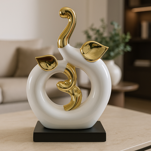 Celestia Bloom – White & Gold Ceramic Abstract Sculpture