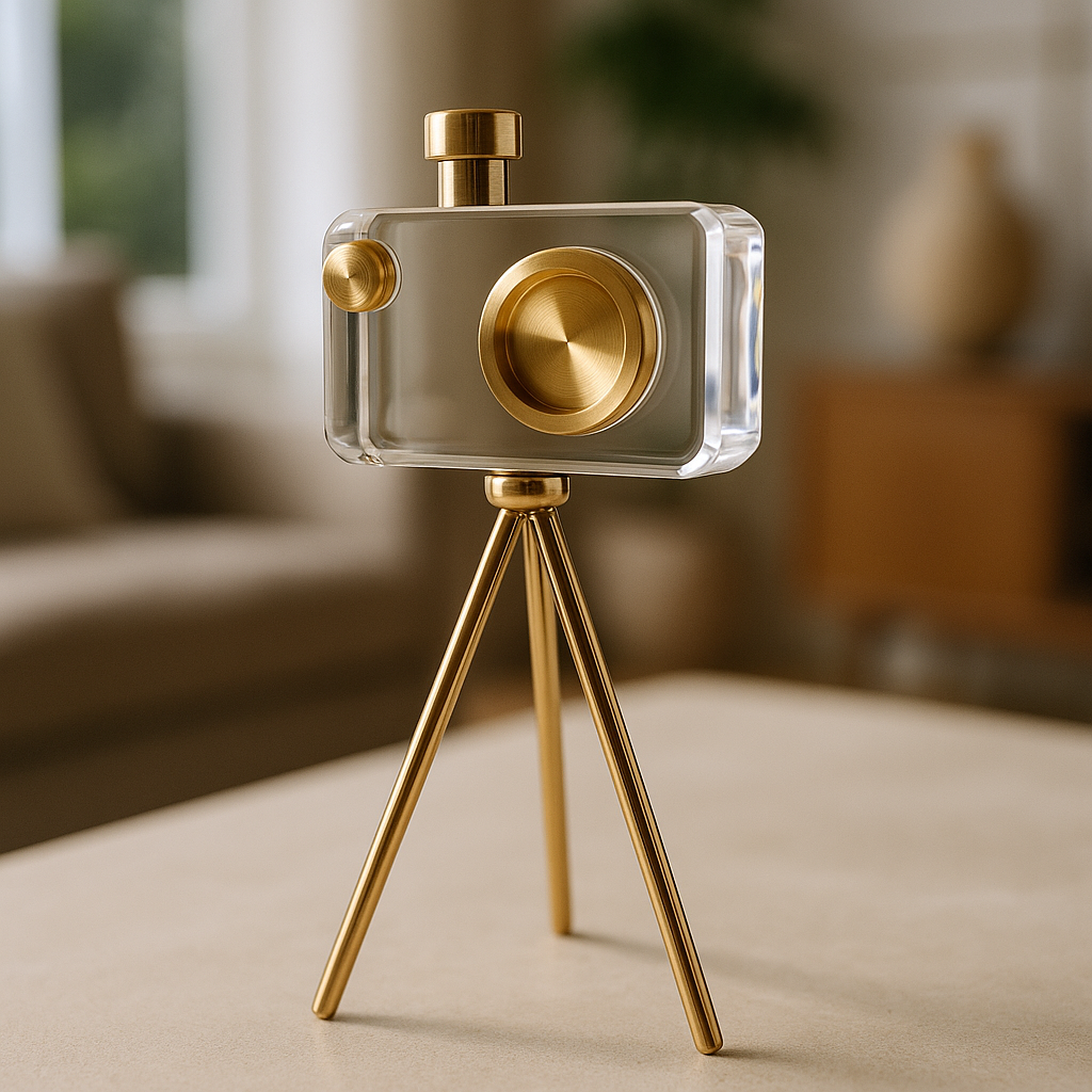 StudioSpark – Crystal Camera on Gold Tripod Stand