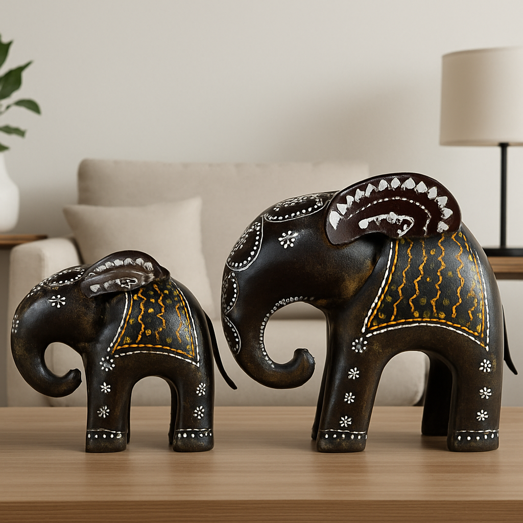 Handcrafted Tribal Elephant Pair – Painted Decorative Showpieces