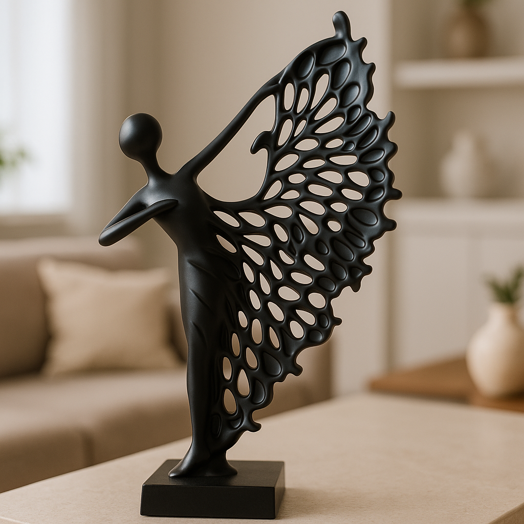 Ethereal Grace – Abstract Dancing Lady Sculpture (Black)