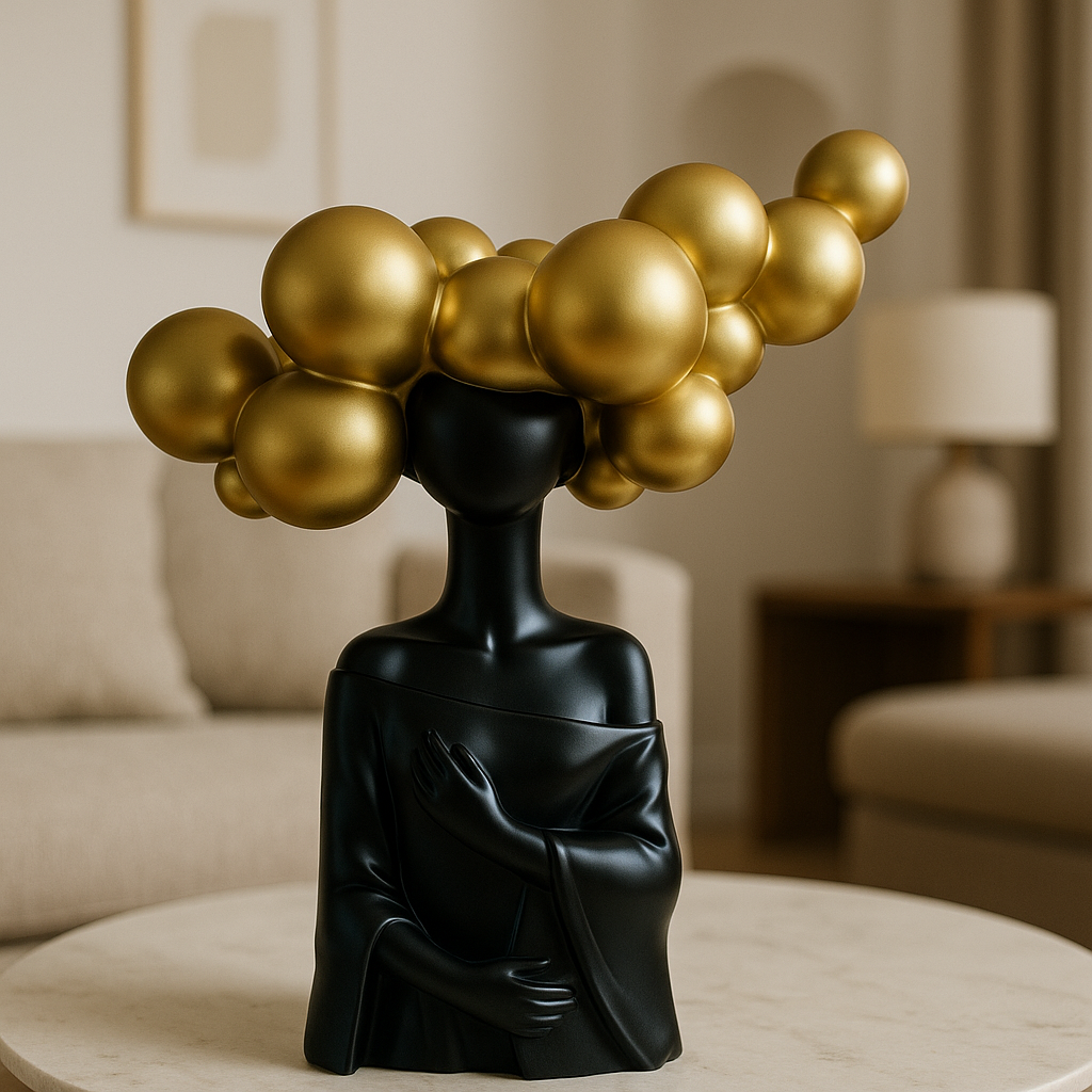 Dream Aura – Artistic Gold Bubble Head Sculpture