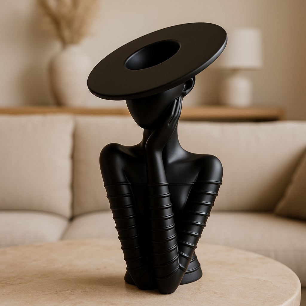 The Vogue Muse – Modern Abstract Woman Sculpture (Black)