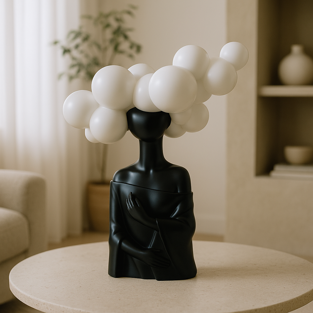 Dream Aura – Artistic White Bubble Head Sculpture