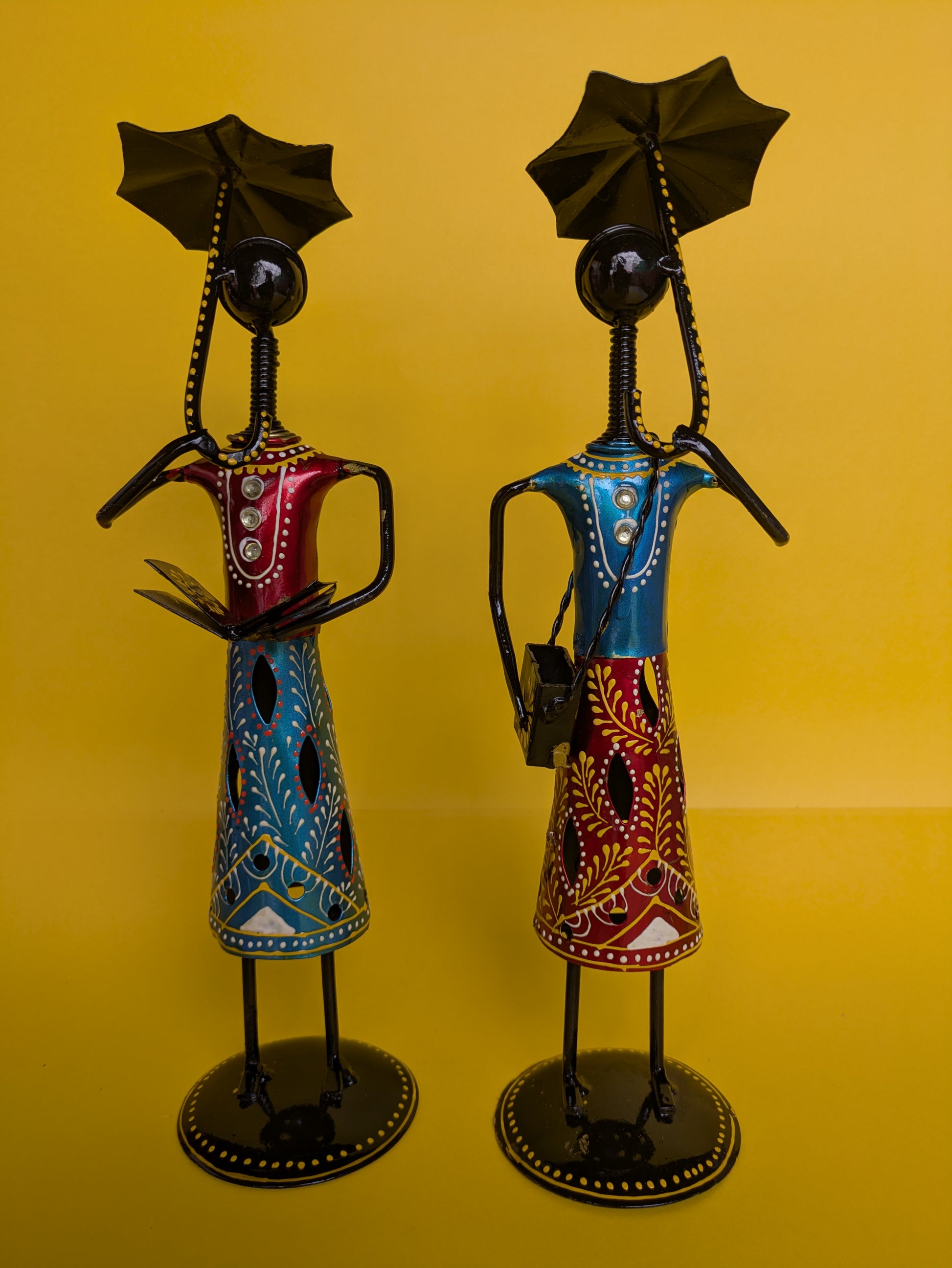 Handcrafted Metal Figurines – Umbrella Ladies (Set of 2)