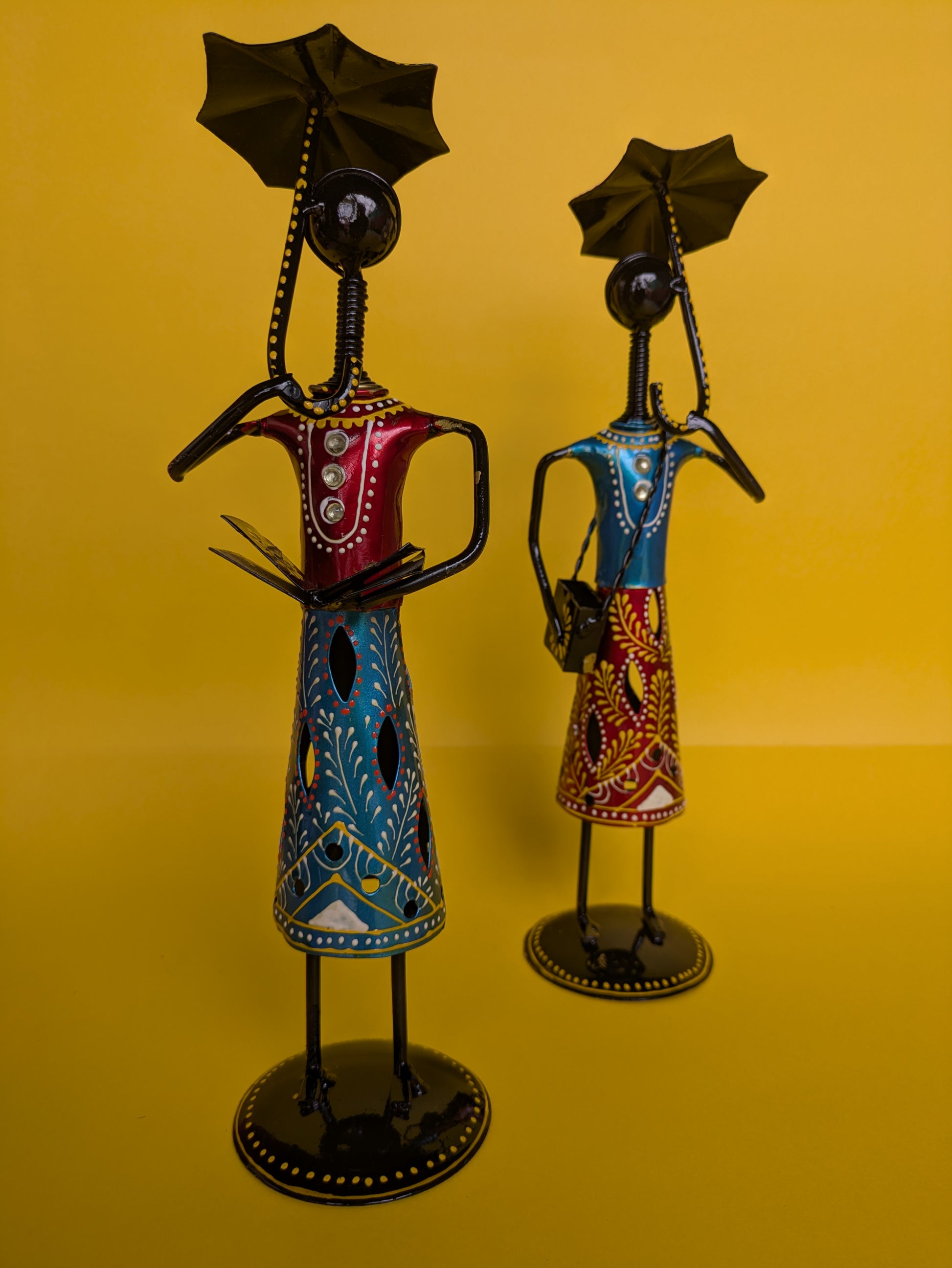 Handcrafted Metal Figurines – Umbrella Ladies (Set of 2)