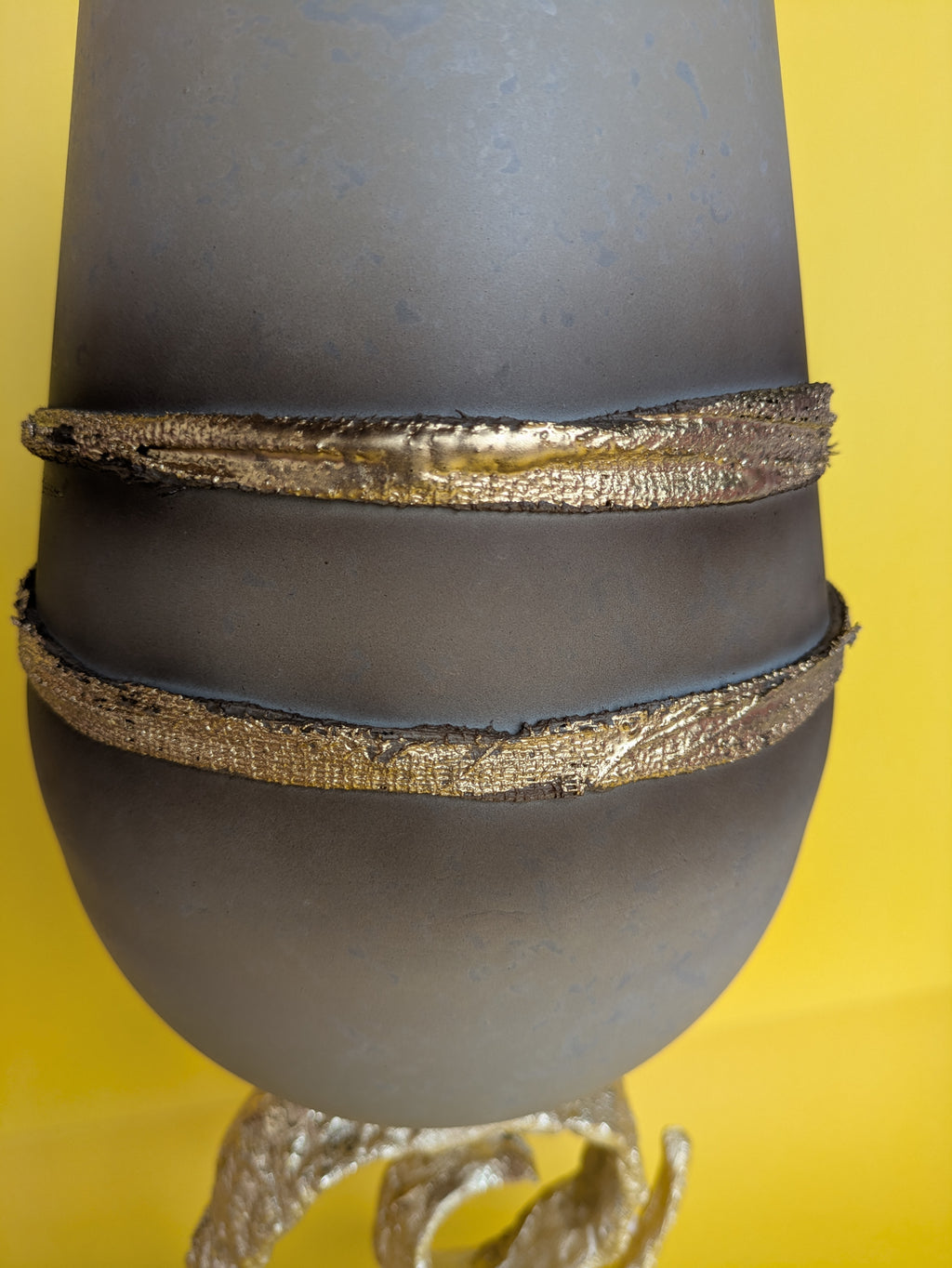 Sculptural Metal Vase with Spiral Base & Marble Stand – Luxe Accent Decor