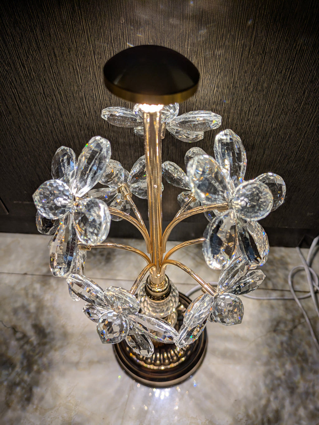 Crystal Floral Table Lamp – Gold Finish with Clear Petal Accents