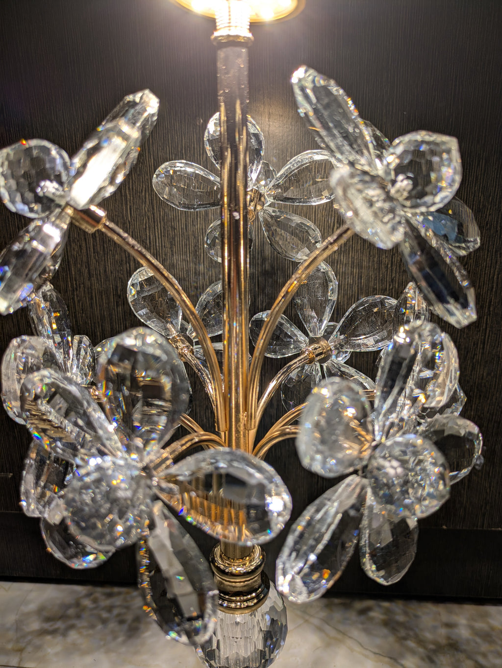 Crystal Floral Table Lamp – Gold Finish with Clear Petal Accents