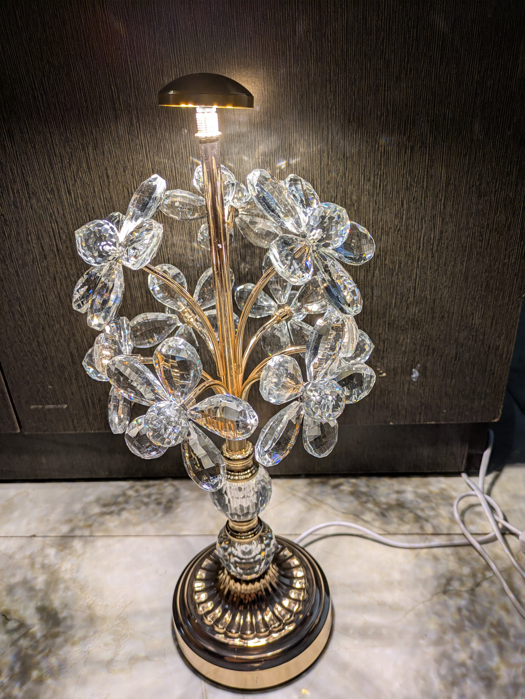 Crystal Floral Table Lamp – Gold Finish with Clear Petal Accents