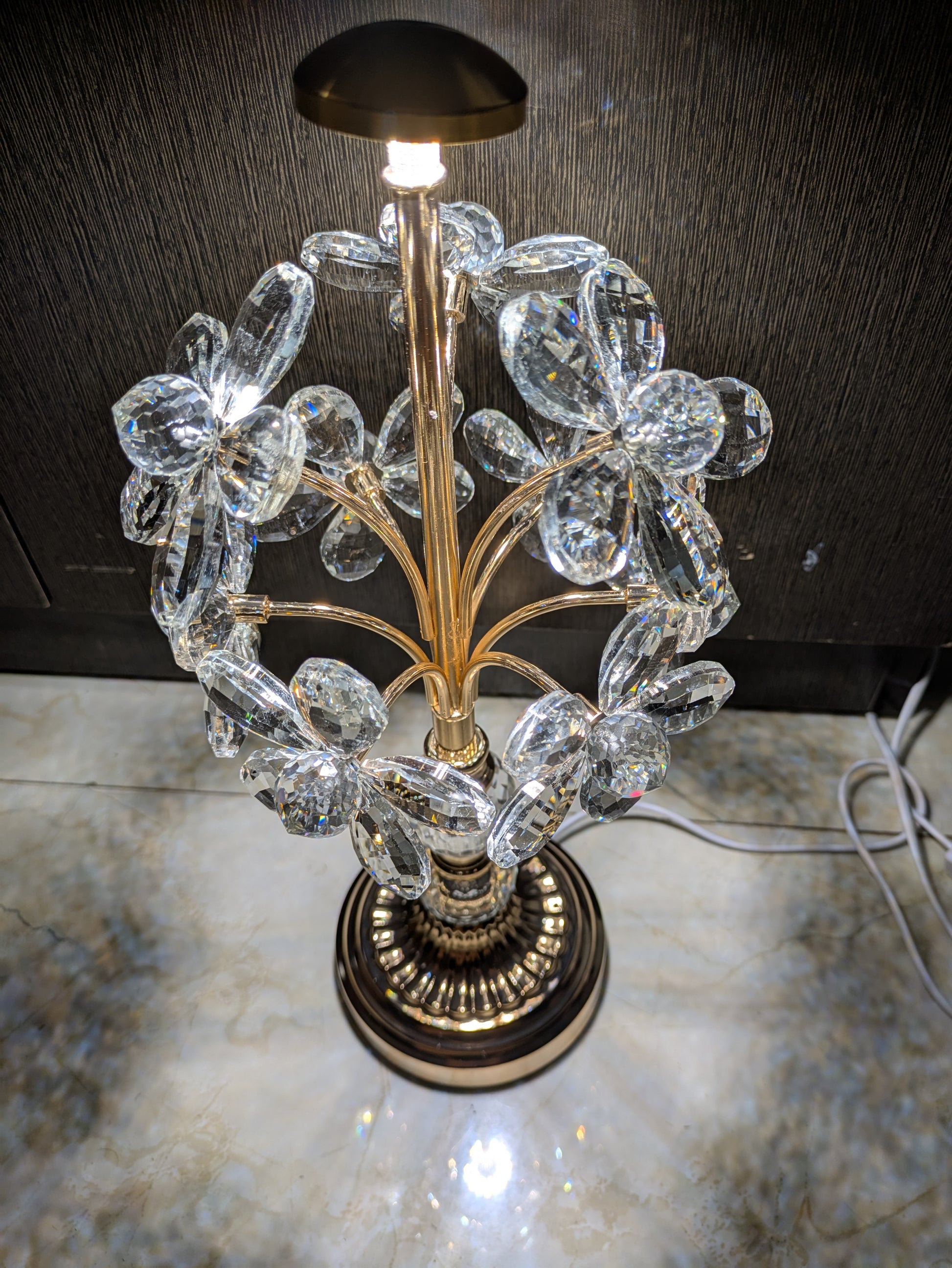 Crystal Floral Table Lamp – Gold Finish with Clear Petal Accents