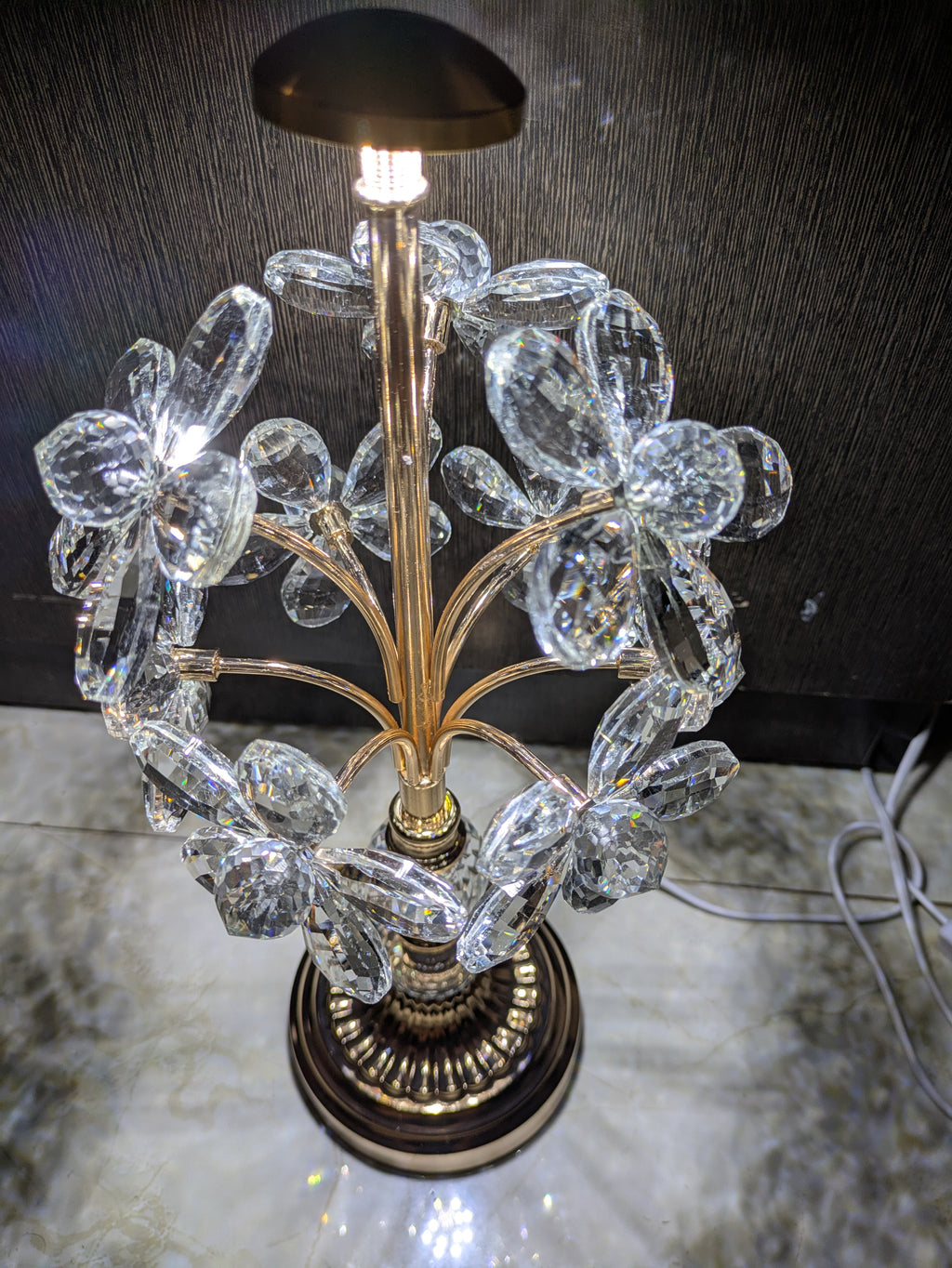 Crystal Floral Table Lamp – Gold Finish with Clear Petal Accents