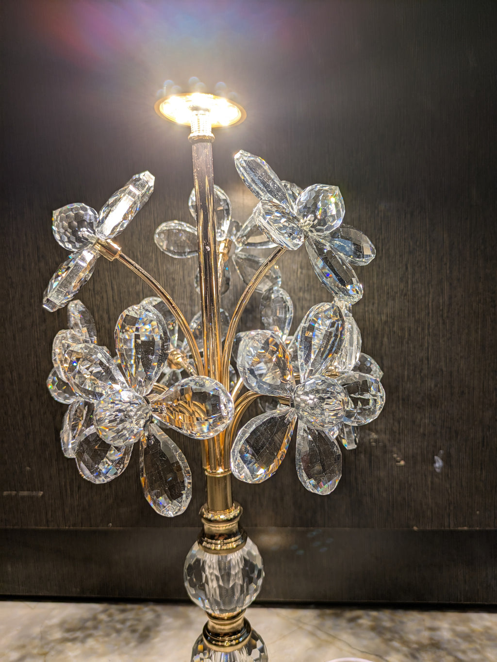 Crystal Floral Table Lamp – Gold Finish with Clear Petal Accents