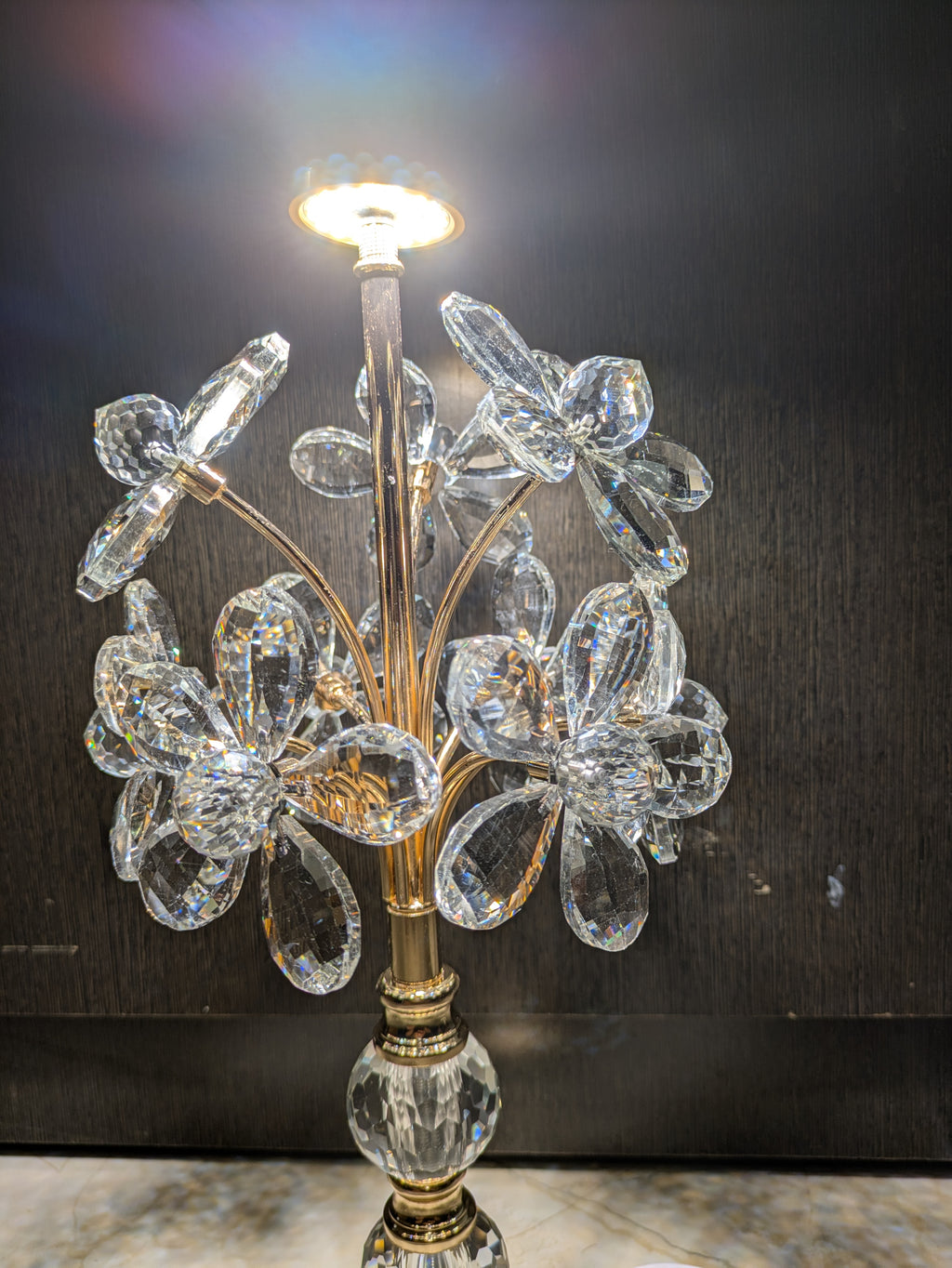 Crystal Floral Table Lamp – Gold Finish with Clear Petal Accents