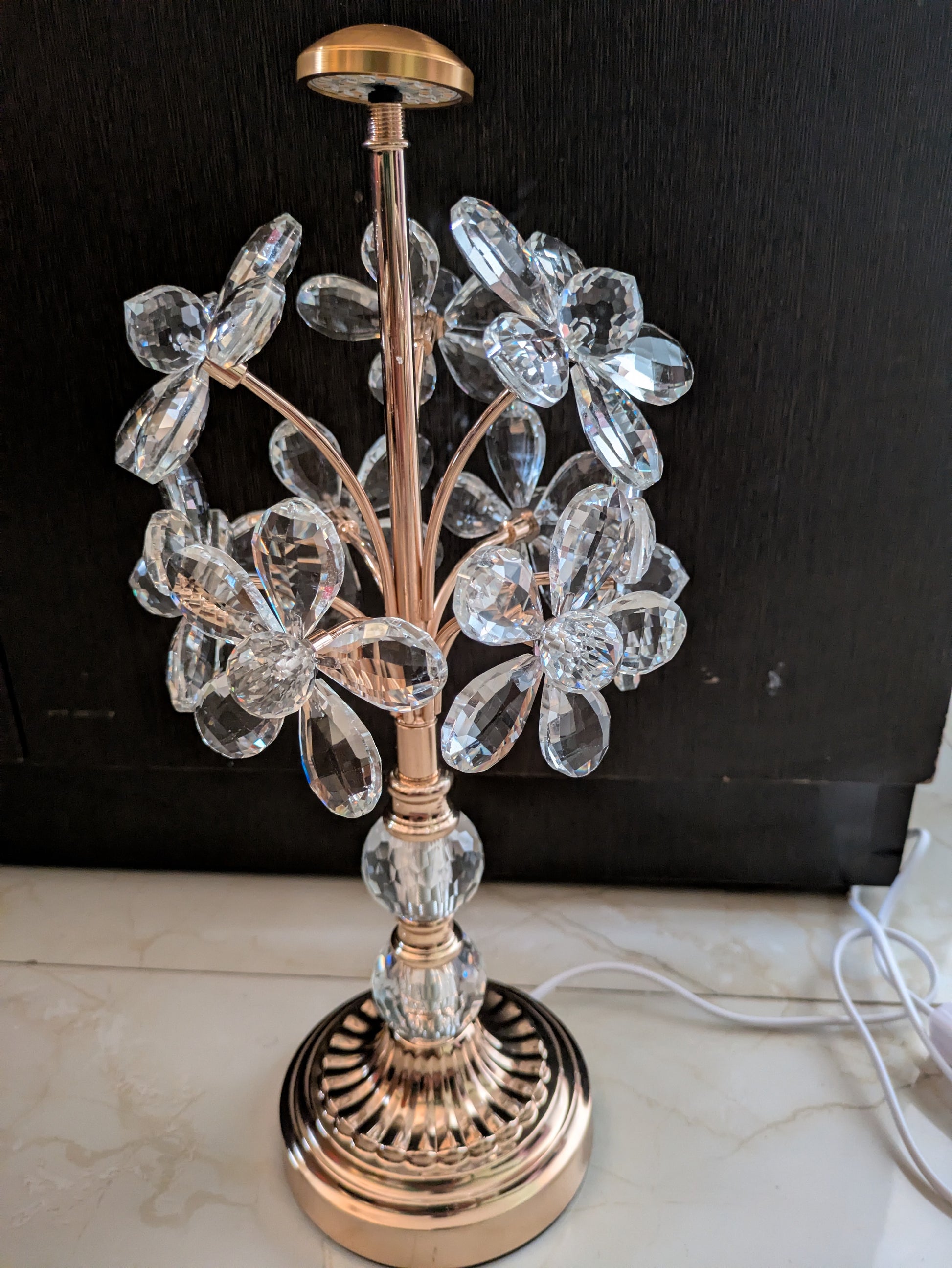 Crystal Floral Table Lamp – Gold Finish with Clear Petal Accents