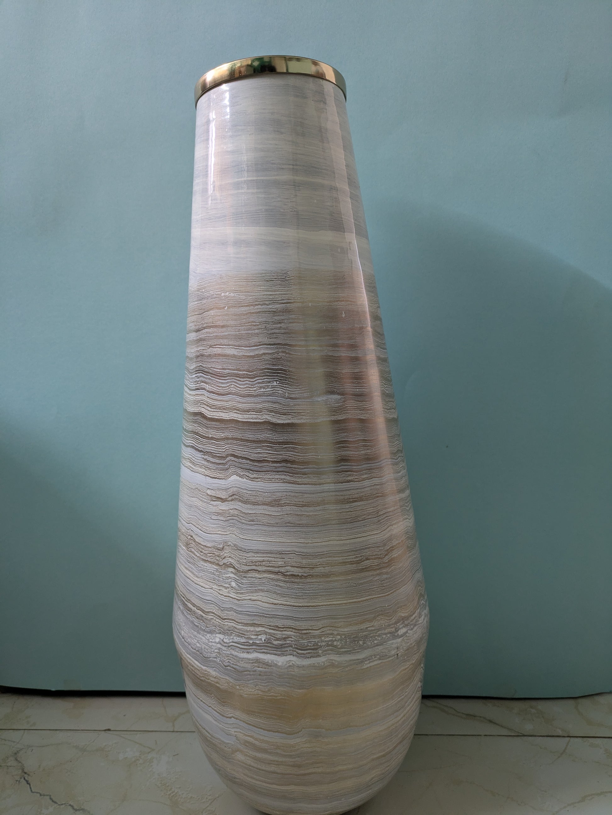 Tall Striated Metal Vase with Gloss Finish – Contemporary Accent Decor