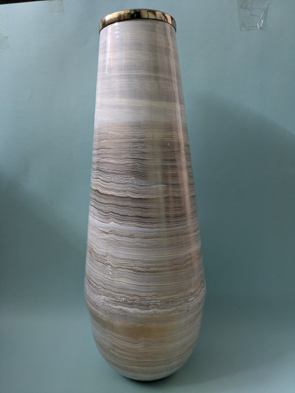 Tall Striated Metal Vase with Gloss Finish – Contemporary Accent Decor