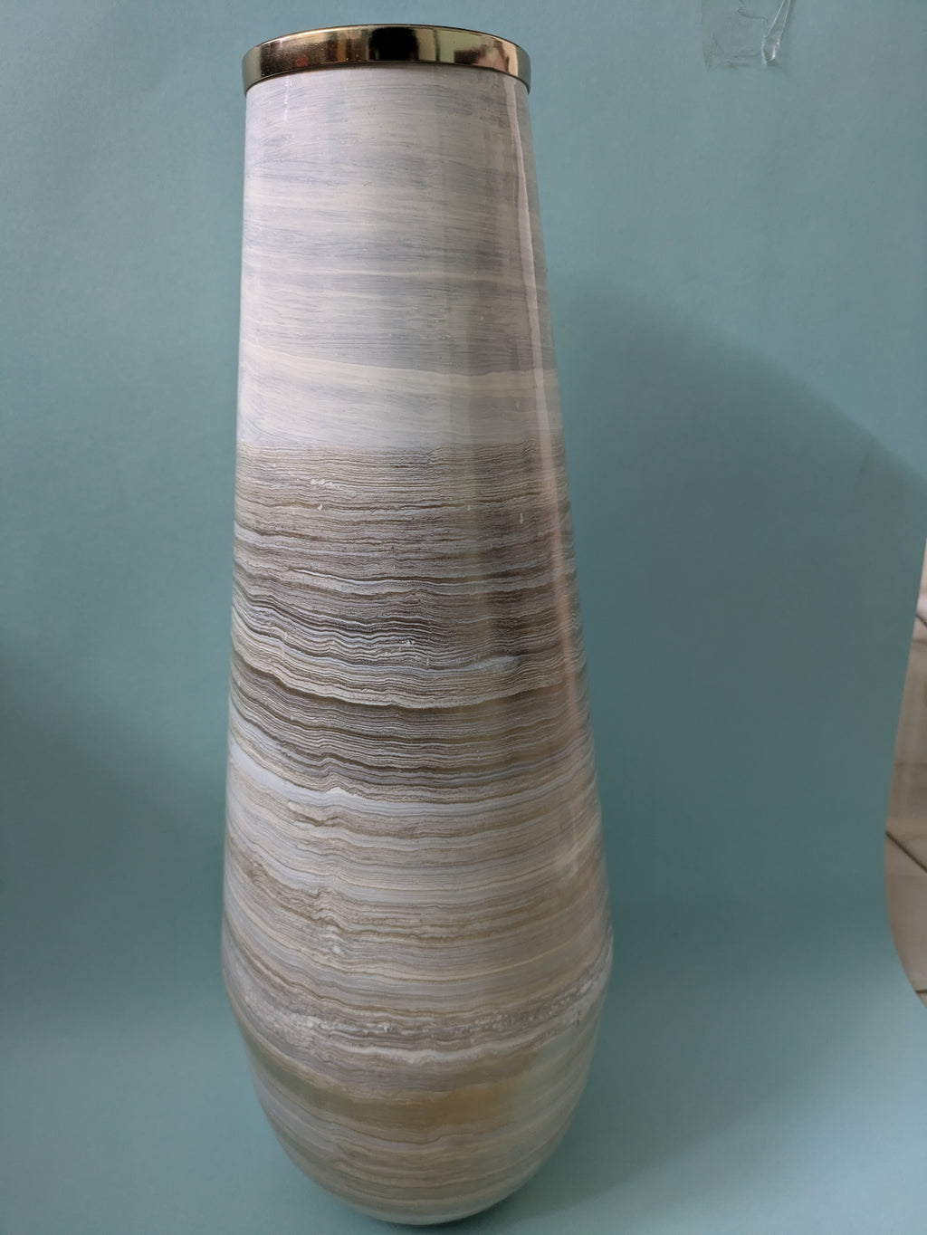 Tall Striated Metal Vase with Gloss Finish – Contemporary Accent Decor