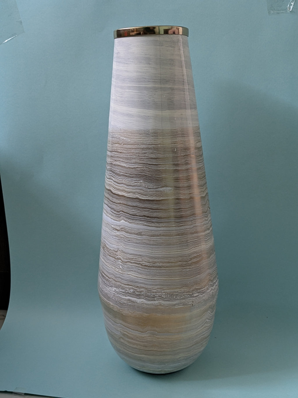 Tall Striated Metal Vase with Gloss Finish – Contemporary Accent Decor