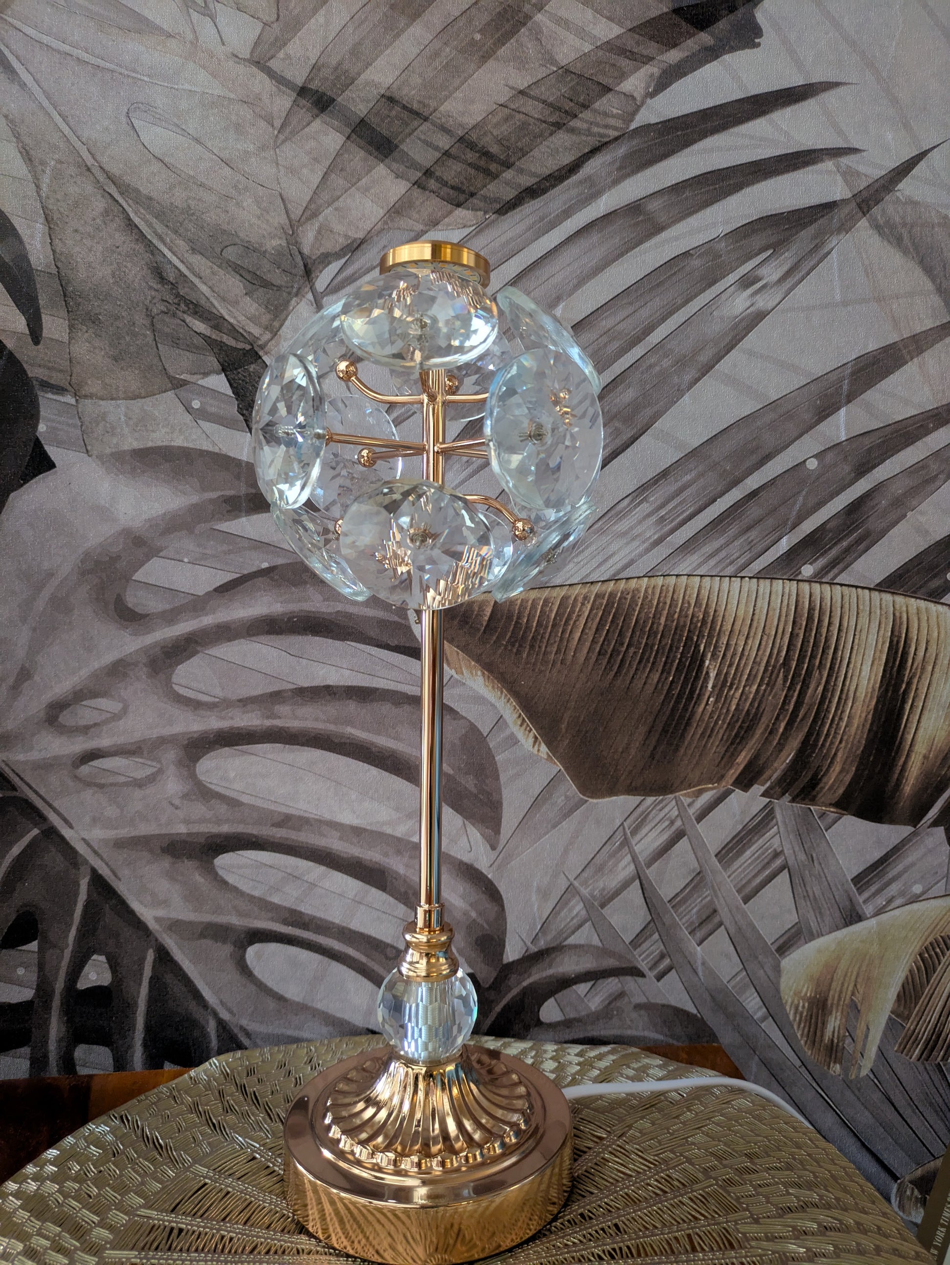Crystal Blossom Touch Lamp – Gold Base with Reflective Petal Design