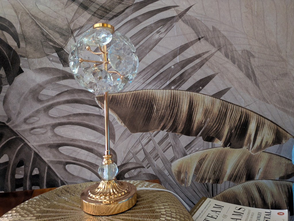 Crystal Blossom Touch Lamp – Gold Base with Reflective Petal Design