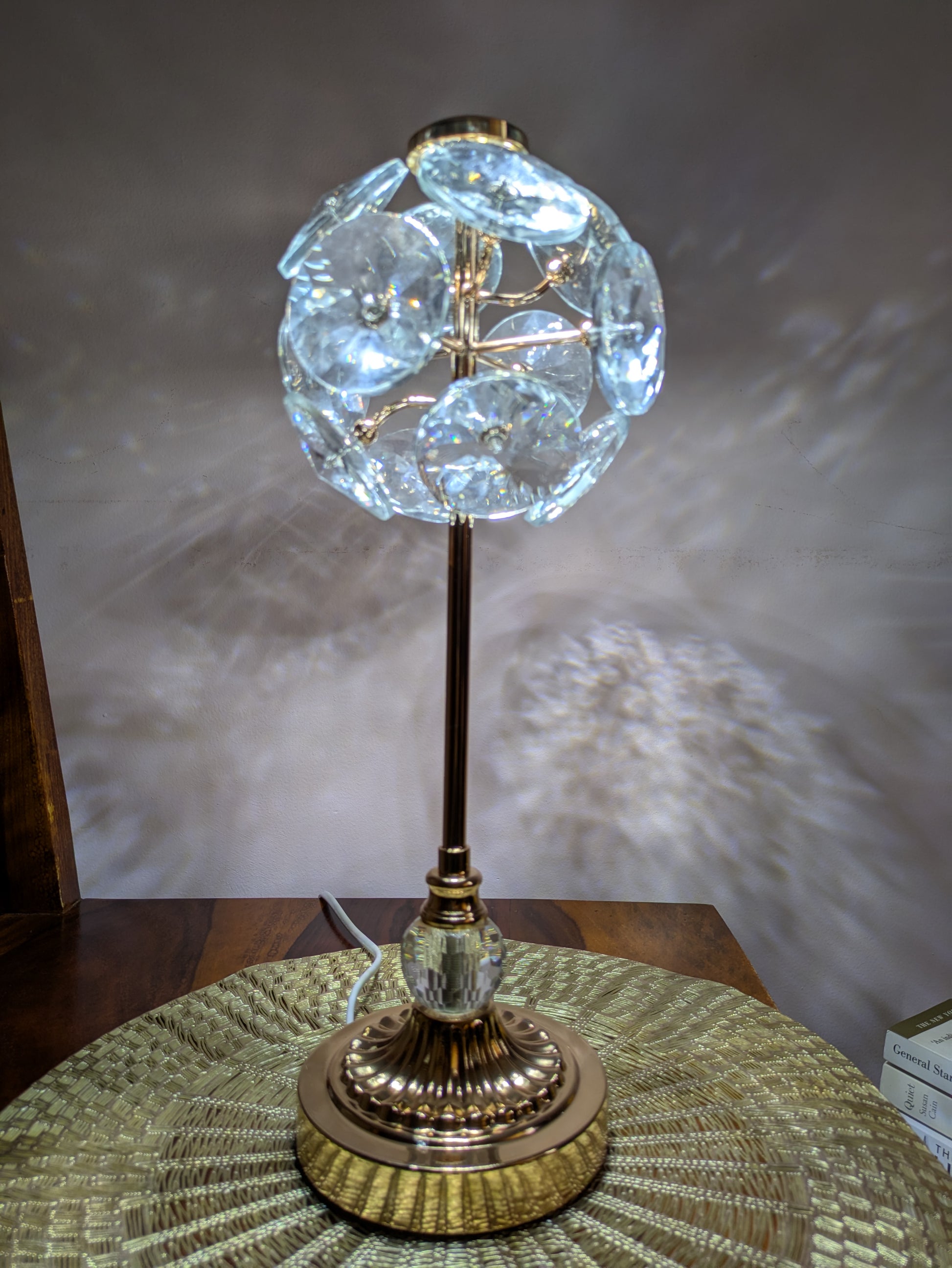 Crystal Blossom Touch Lamp – Gold Base with Reflective Petal Design