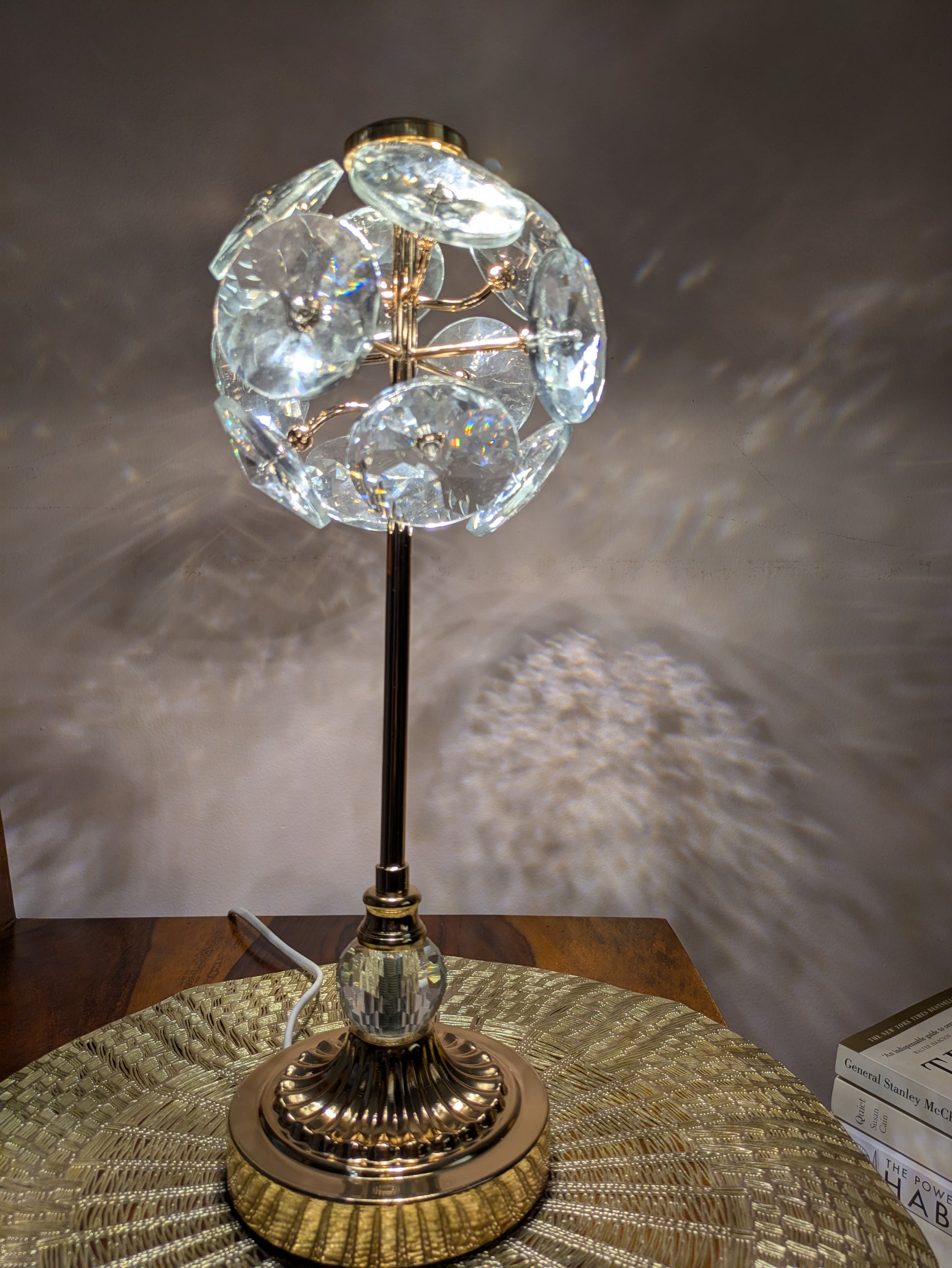 Crystal Blossom Touch Lamp – Gold Base with Reflective Petal Design