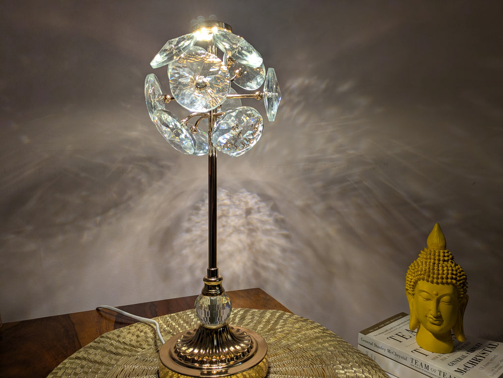 Crystal Blossom Touch Lamp – Gold Base with Reflective Petal Design