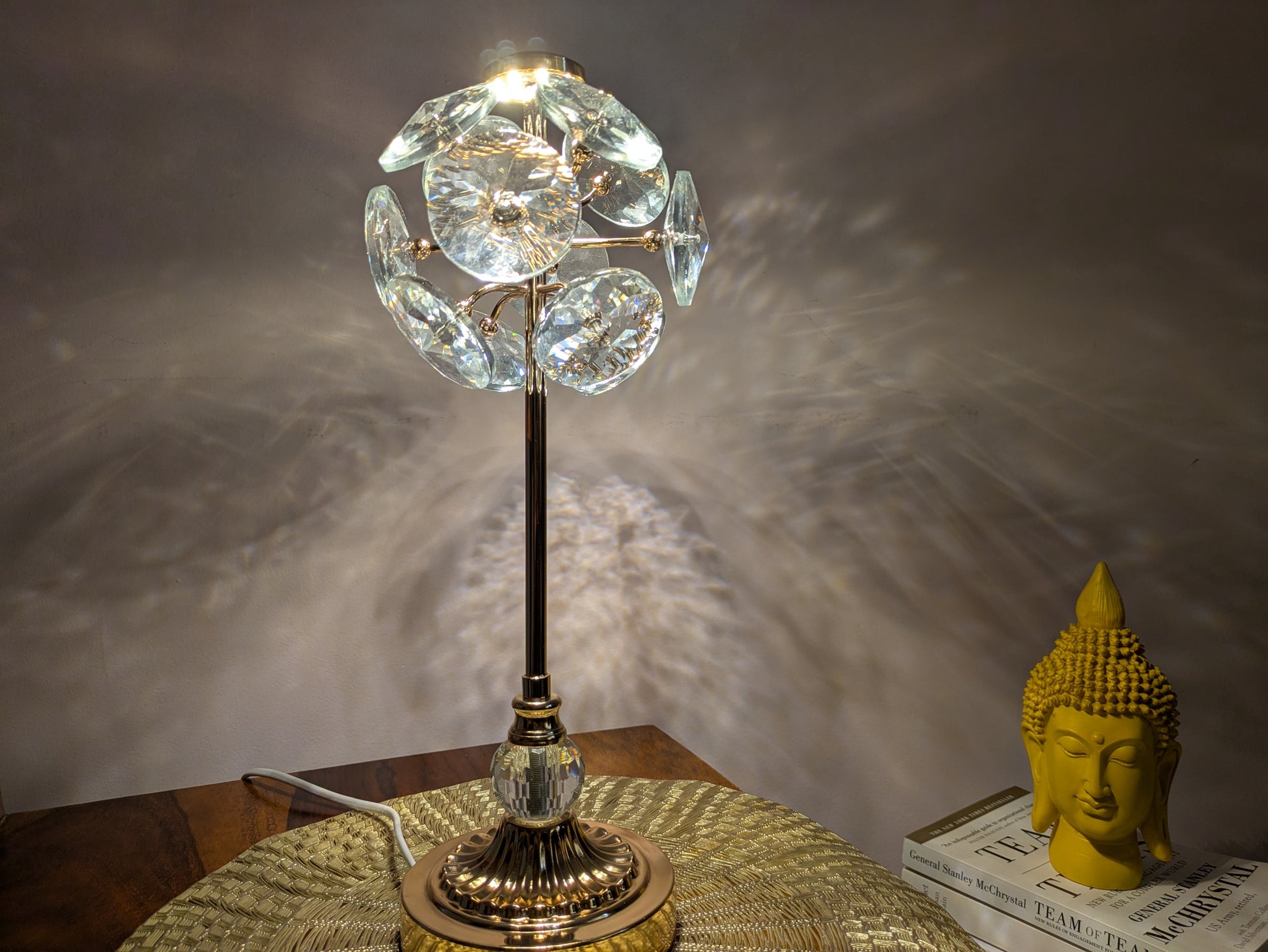 Crystal Blossom Touch Lamp – Gold Base with Reflective Petal Design